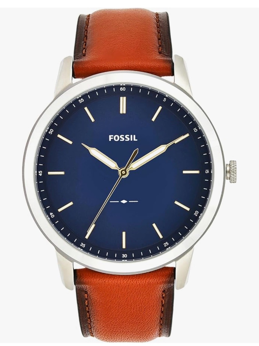 Fossil Men's Navy Dial Watch with Brown Leather Strap W/O Box